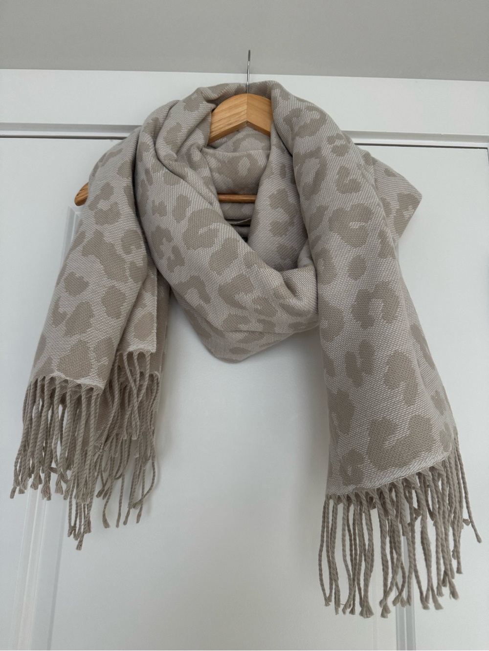Mark & Graham Neutral Leopard Jacquard Fringe Italian Blanket Scarf